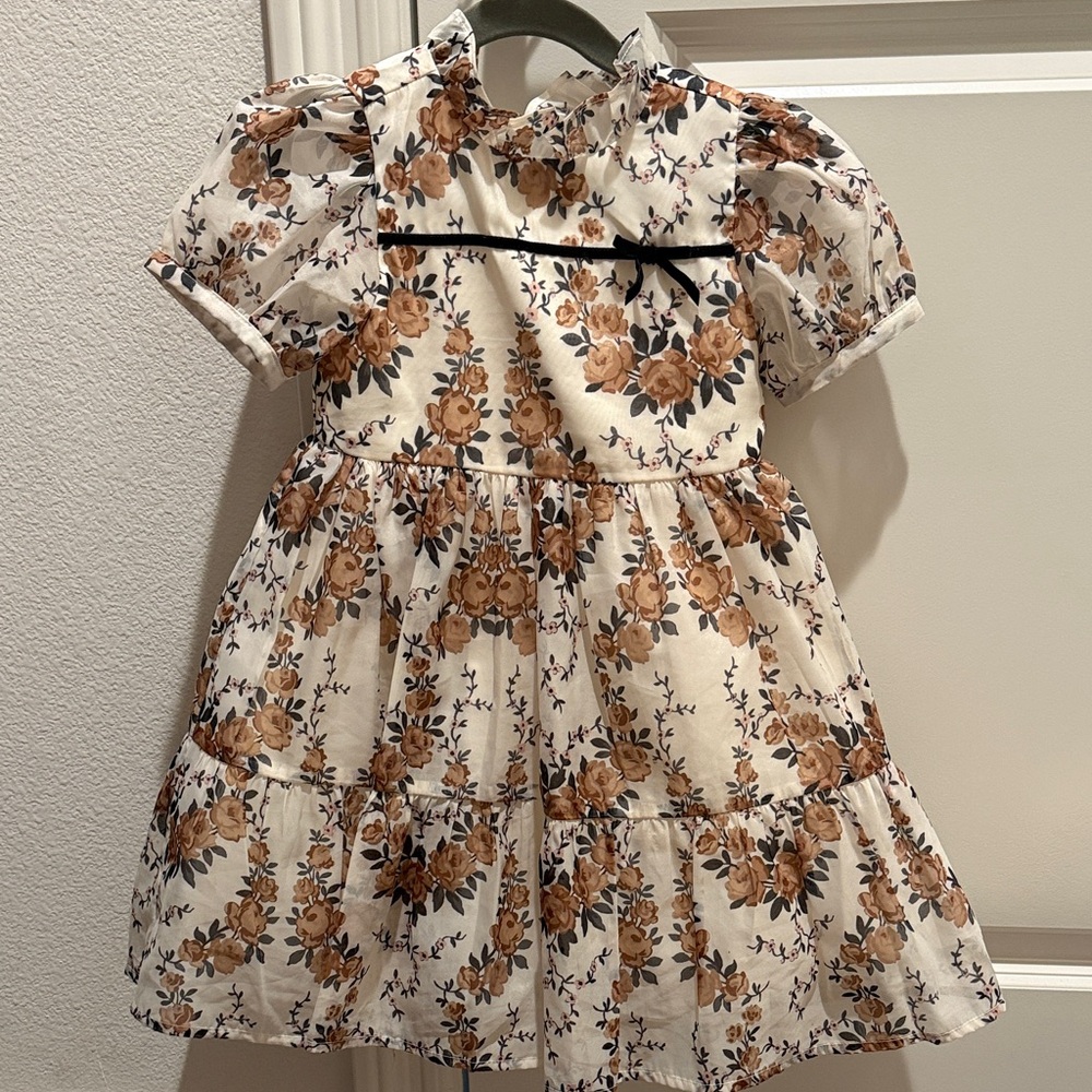Janie and Jack Floral Dress in Cream and Gold